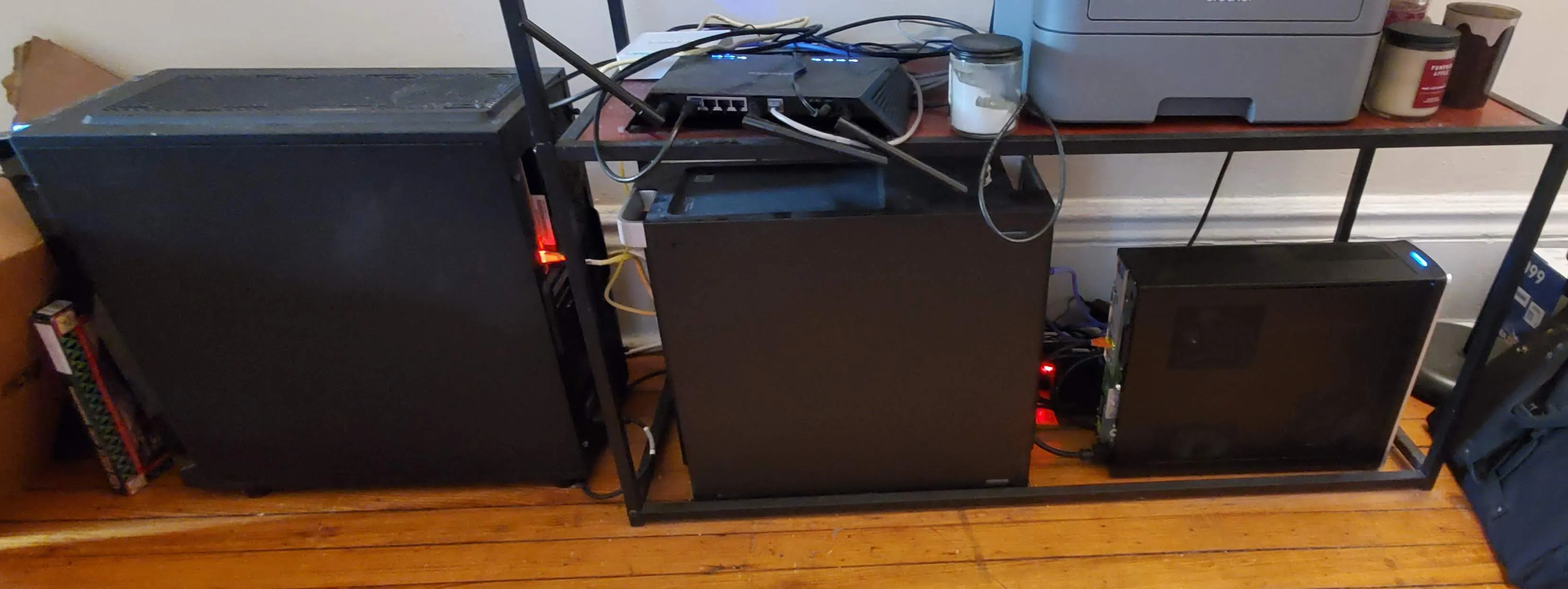 my cluster, three desktop computers side by side